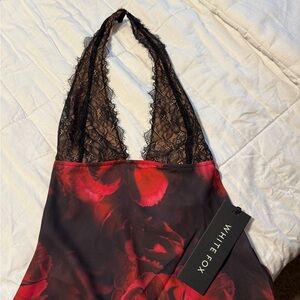 Red and Black Lace Halter Lingerie